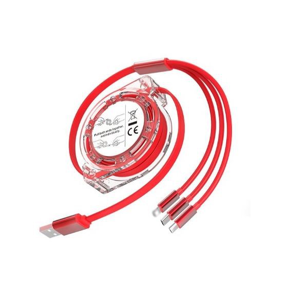 वापस लेने योग्य थ्री-इन-वन डेटा चार्जिंग केबल